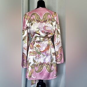 Jenni Paisley Printed Satin V-Neck Long Sleeve Mini Wrap Dress size M